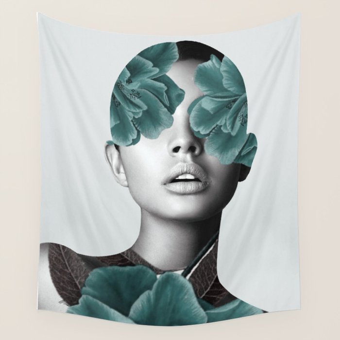 Floral Portrait (woman) Wall Tapestry Gallery Image 1