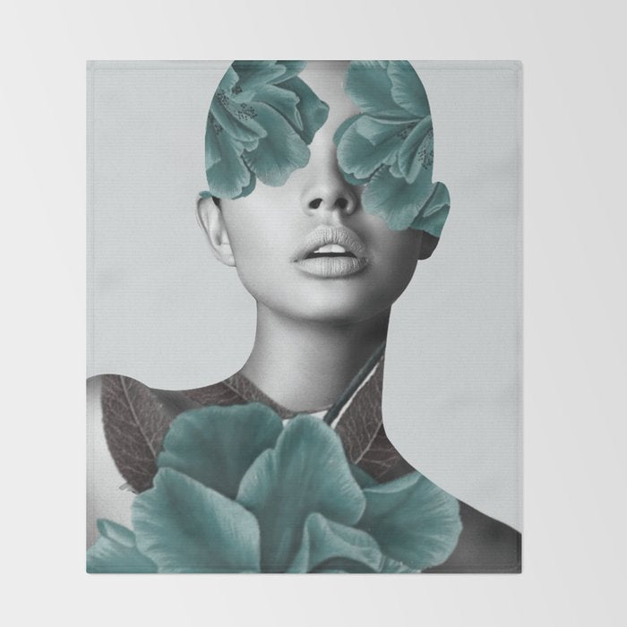 Floral Portrait (woman) Throw Blanket Gallery Image 2