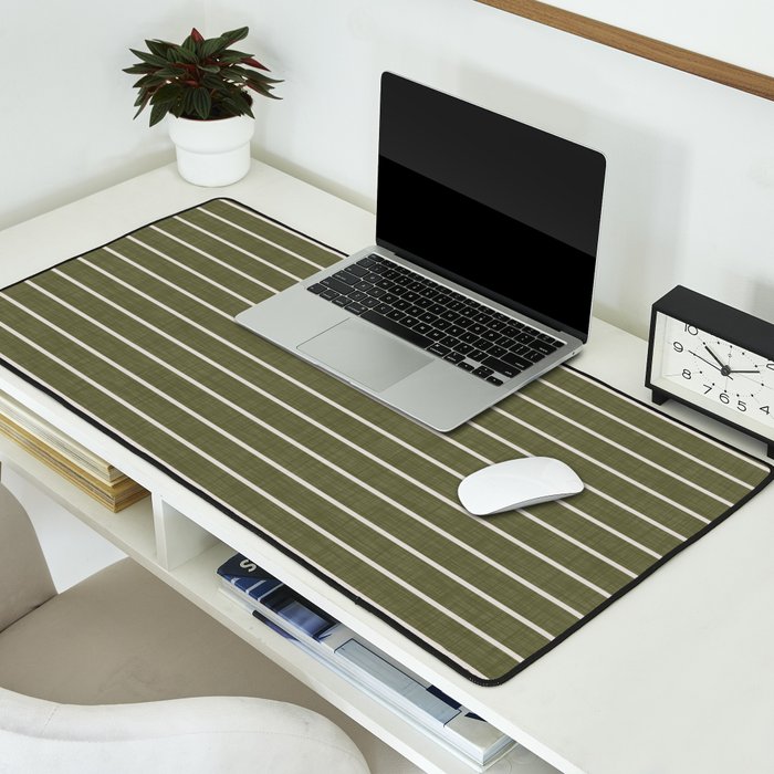 Cozy Stripes In Olive Green Desk Mat Gallery Image 2
