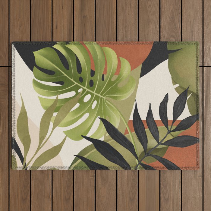 Abstract Art Tropical Leaves 69 Outdoor Rug Gallery Image 1