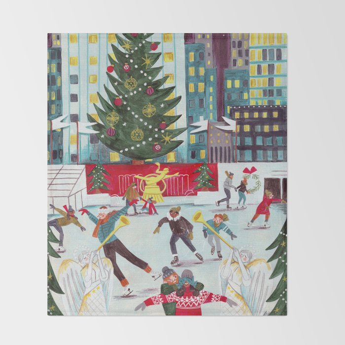 New York city ice rink Rockefeller center skating Throw Blanket Gallery Image 2