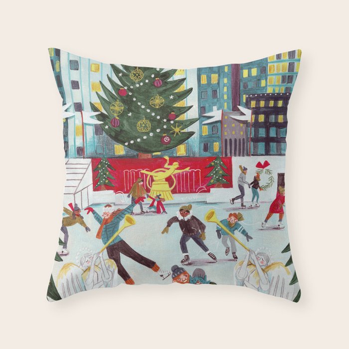 New York city ice rink Rockefeller center skating Throw Pillow Gallery Image 1