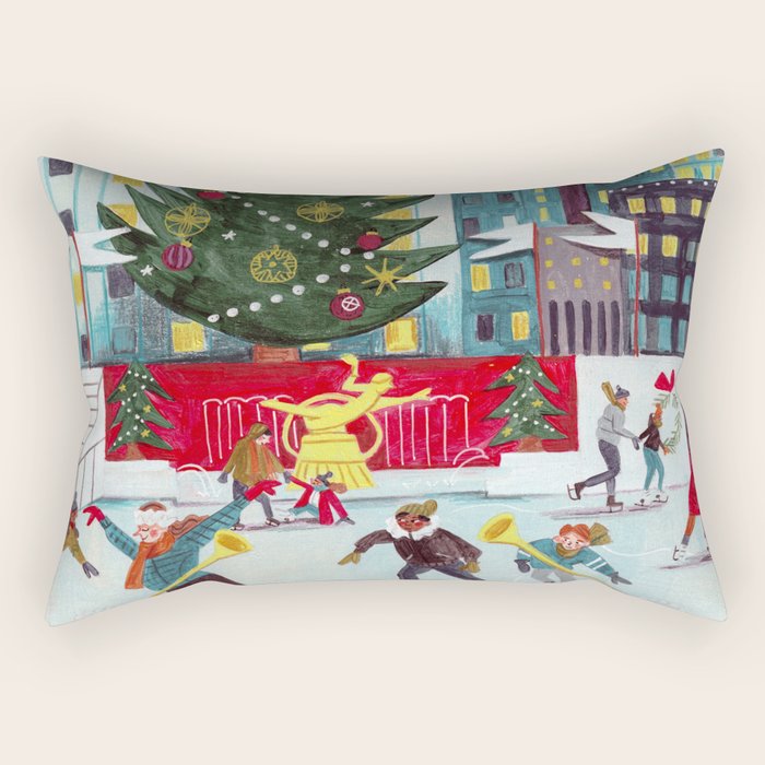 New York city ice rink Rockefeller center skating Rectangular Pillow Gallery Image 1