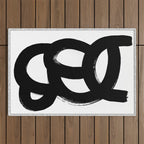 Black & White Minimalist Abstract Mid century Ink Art Dark Brush Strokes Outdoor Rug Gallery Image 1