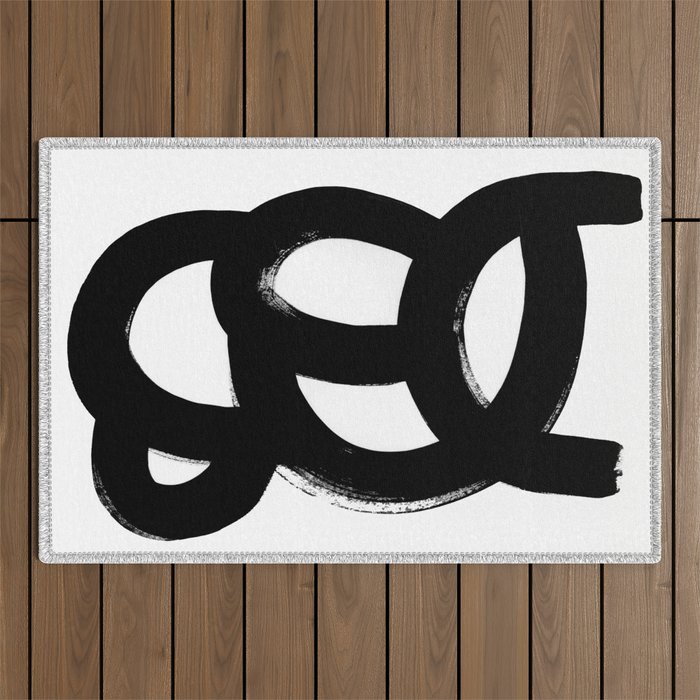 Black & White Minimalist Abstract Mid century Ink Art Dark Brush Strokes Outdoor Rug Gallery Image 1