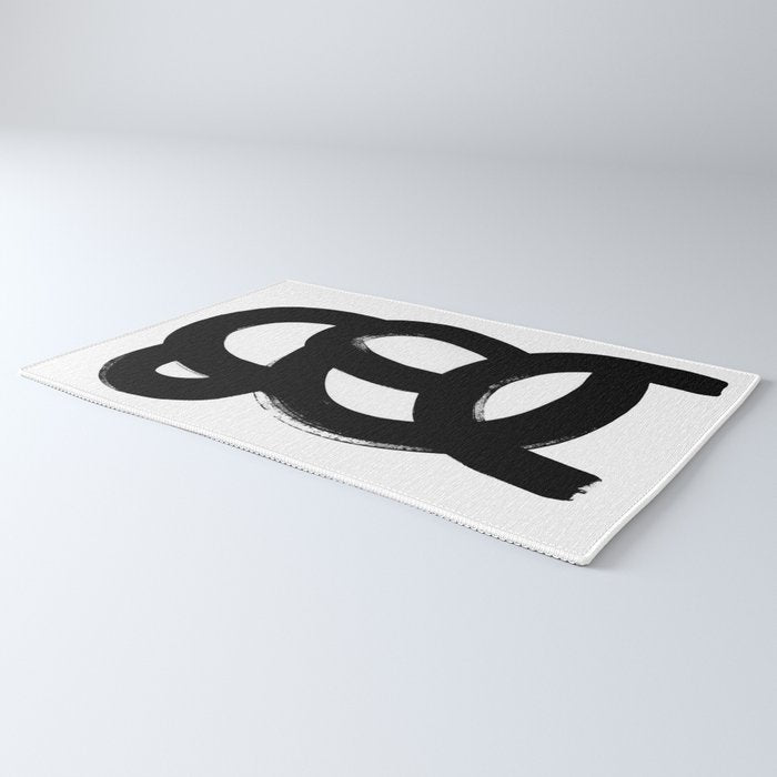 Black & White Minimalist Abstract Mid century Ink Art Dark Brush Strokes Rug Gallery Image 3