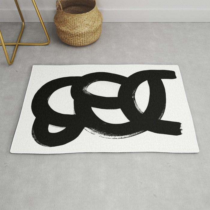 Black & White Minimalist Abstract Mid century Ink Art Dark Brush Strokes Rug Gallery Image 1
