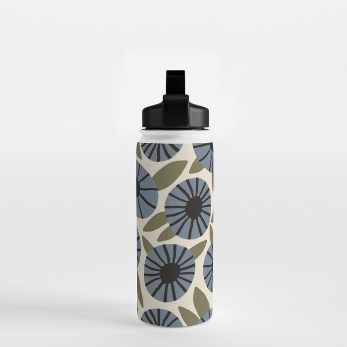 Floral Pattern / Slate Blue & Green Water Bottle Gallery Image 2