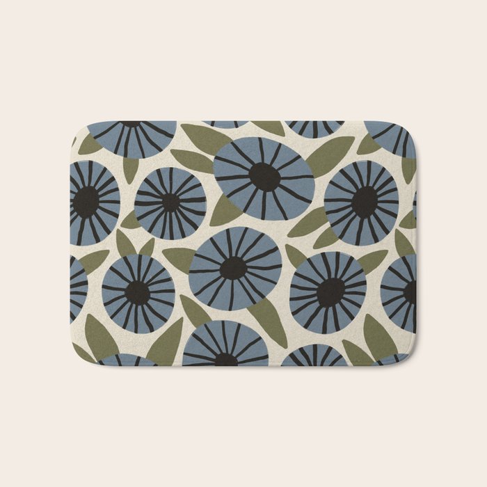 Floral Pattern / Slate Blue & Green Bath Mat Gallery Image 1