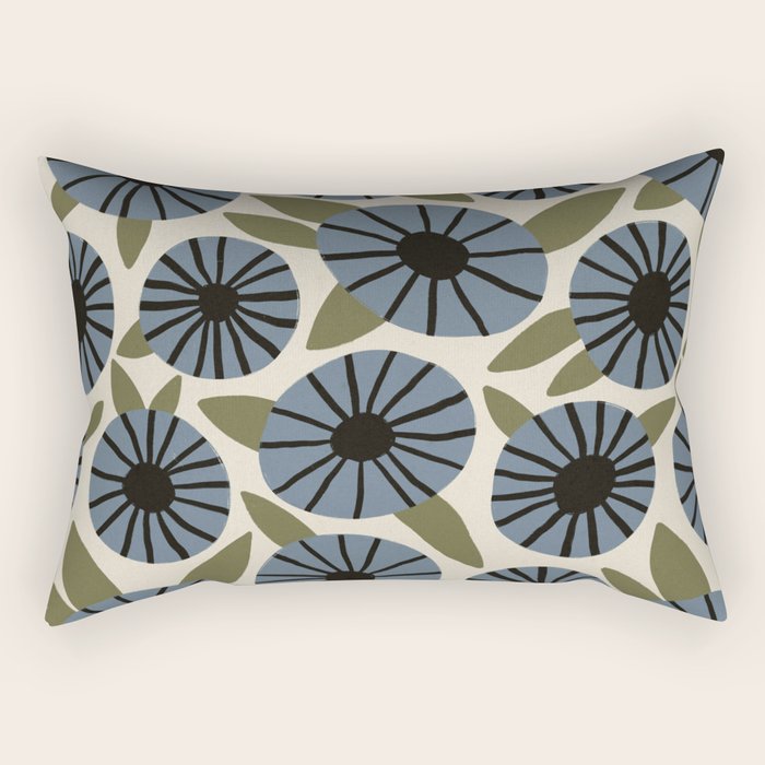 Floral Pattern / Slate Blue & Green Rectangular Pillow Gallery Image 2