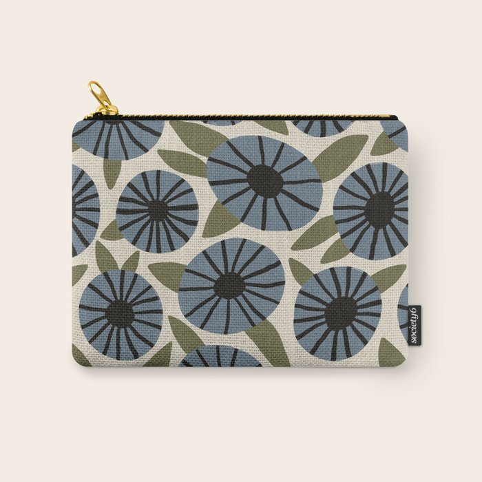 Floral Pattern / Slate Blue & Green Carry All Pouch Gallery Image 1