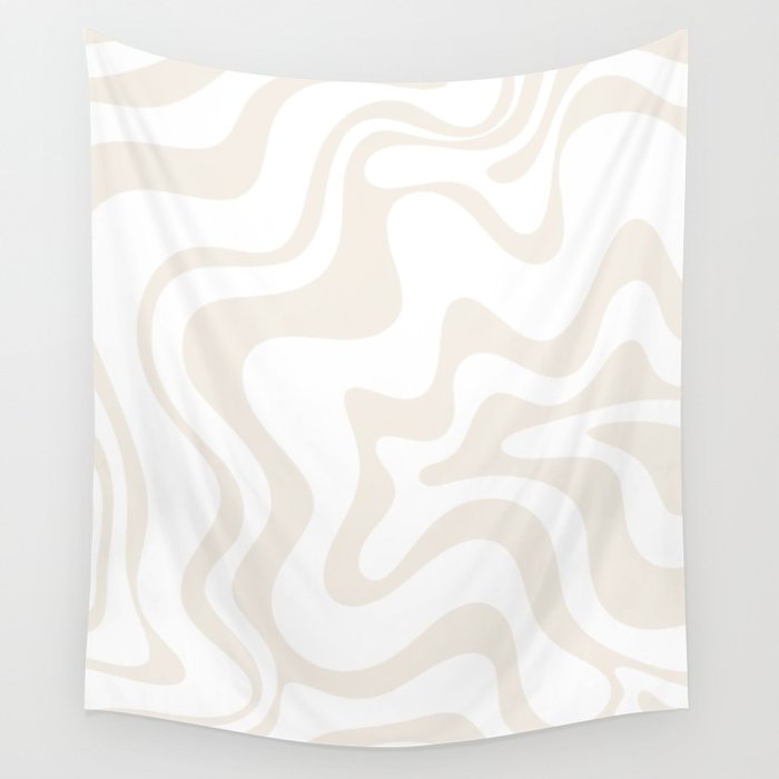 Liquid Swirl Abstract Pattern in Pale Beige and White Wall Tapestry Gallery Image 4
