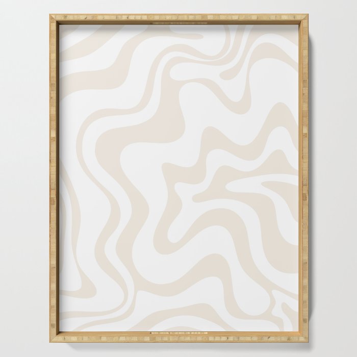 Liquid Swirl Abstract Pattern in Pale Beige and White Serving Tray Gallery Image 1