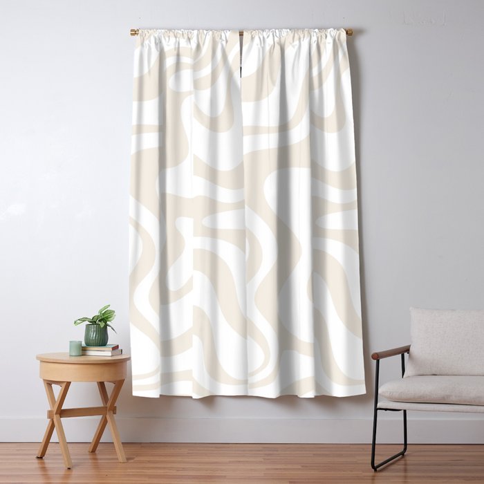 Liquid Swirl Abstract Pattern in Pale Beige and White Window Curtain Gallery Image 5
