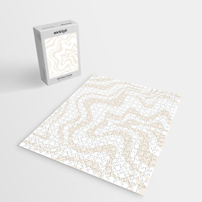 Liquid Swirl Abstract Pattern in Pale Beige and White Jigsaw Puzzle Gallery Image 2
