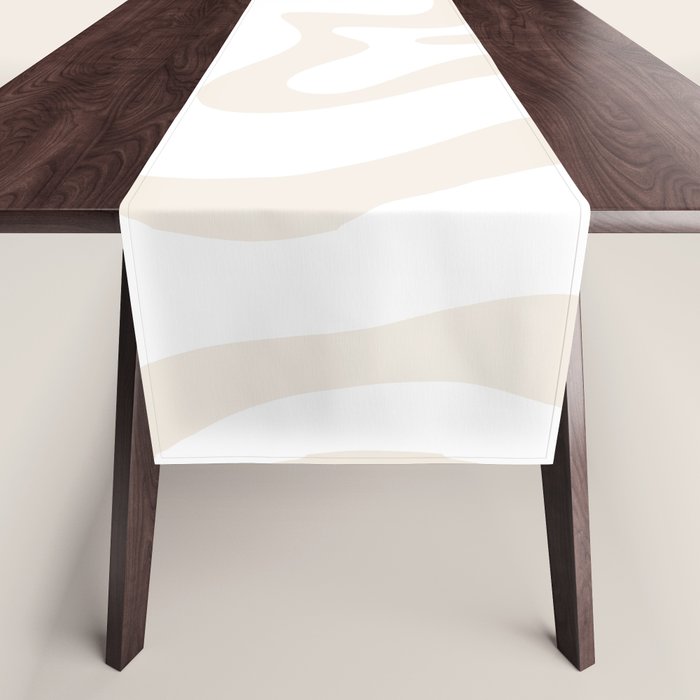 Liquid Swirl Abstract Pattern in Pale Beige and White Table Runner Gallery Image 1