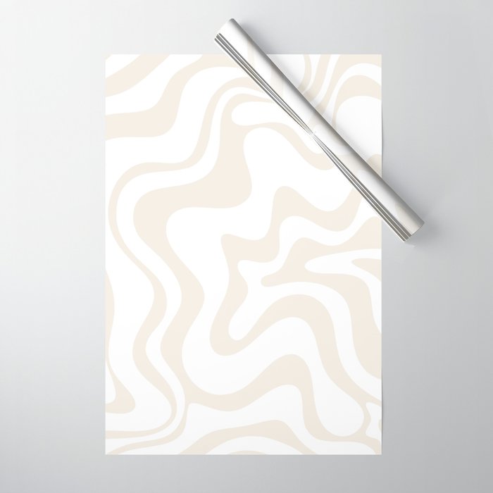 Liquid Swirl Abstract Pattern in Pale Beige and White Wrapping Paper Gallery Image 1