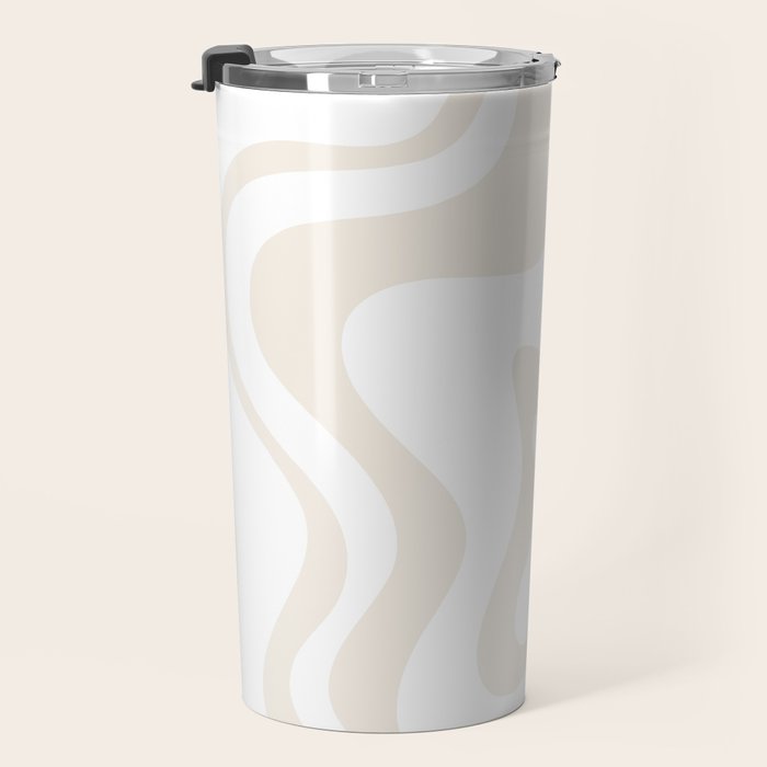 Liquid Swirl Abstract Pattern in Pale Beige and White Travel Mug Gallery Image 3