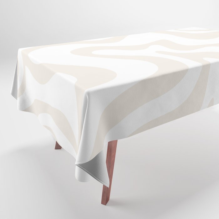 Liquid Swirl Abstract Pattern in Pale Beige and White Tablecloth Gallery Image 1