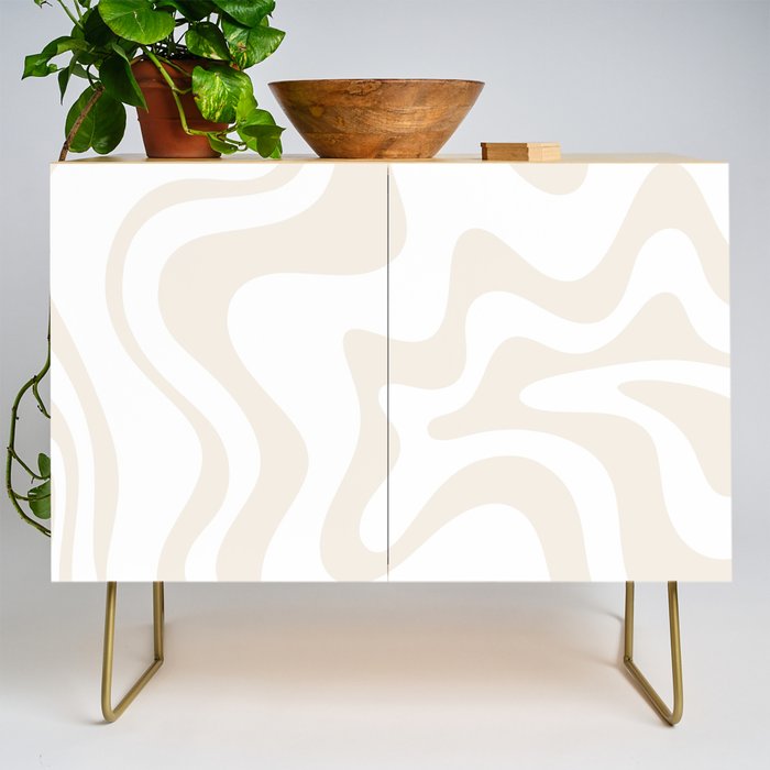 Liquid Swirl Abstract Pattern in Pale Beige and White Credenza Gallery Image 1