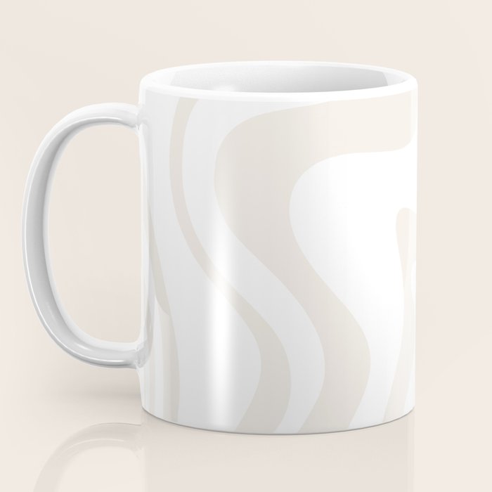 Liquid Swirl Abstract Pattern in Pale Beige and White Coffee Mug Gallery Image 3