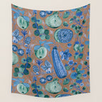 Garden Vegetables & Fresh Fruit in Blue Midnight Wall Tapestry Gallery Image 4