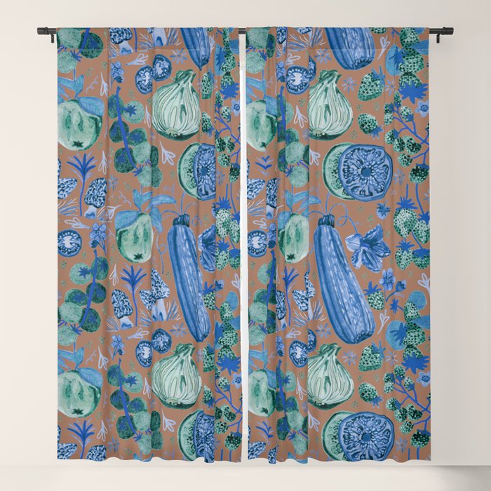 Garden Vegetables & Fresh Fruit in Blue Midnight Window Curtain Gallery Image 1