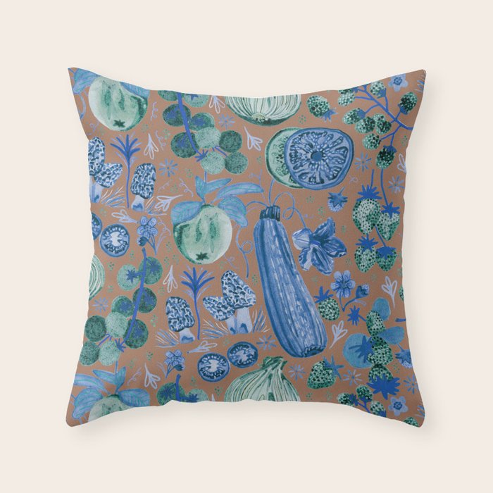 Garden Vegetables & Fresh Fruit in Blue Midnight Throw Pillow Gallery Image 1