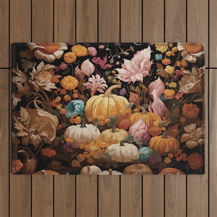 Patchwork of Autumn Pumpkin Art Outdoor Rug Gallery Image 1