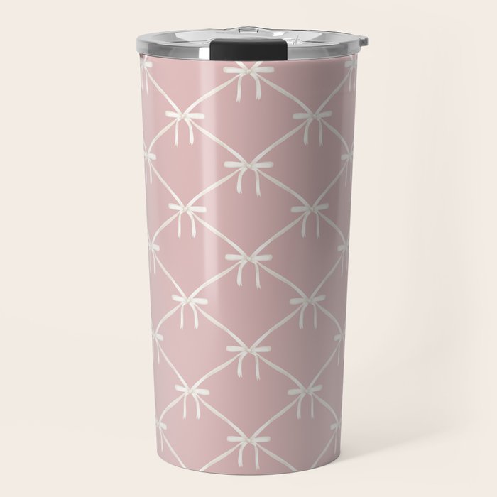 Bows & Ribbons Pattern LVII Pastel Pink Travel Mug Gallery Image 1