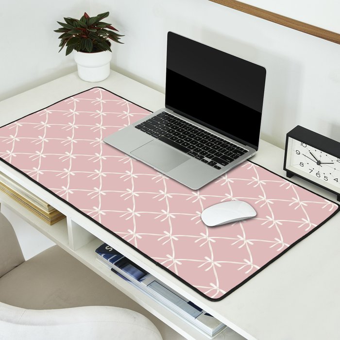 Bows & Ribbons Pattern LVII Pastel Pink Desk Mat Gallery Image 2
