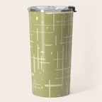Mid-Century Modern Kinetikos Pattern in Light Avocado Green and Cream Beige Travel Mug Gallery Image 2