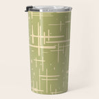 Mid-Century Modern Kinetikos Pattern in Light Avocado Green and Cream Beige Travel Mug Gallery Image 3