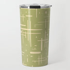 Mid-Century Modern Kinetikos Pattern in Light Avocado Green and Cream Beige Travel Mug Gallery Image 1