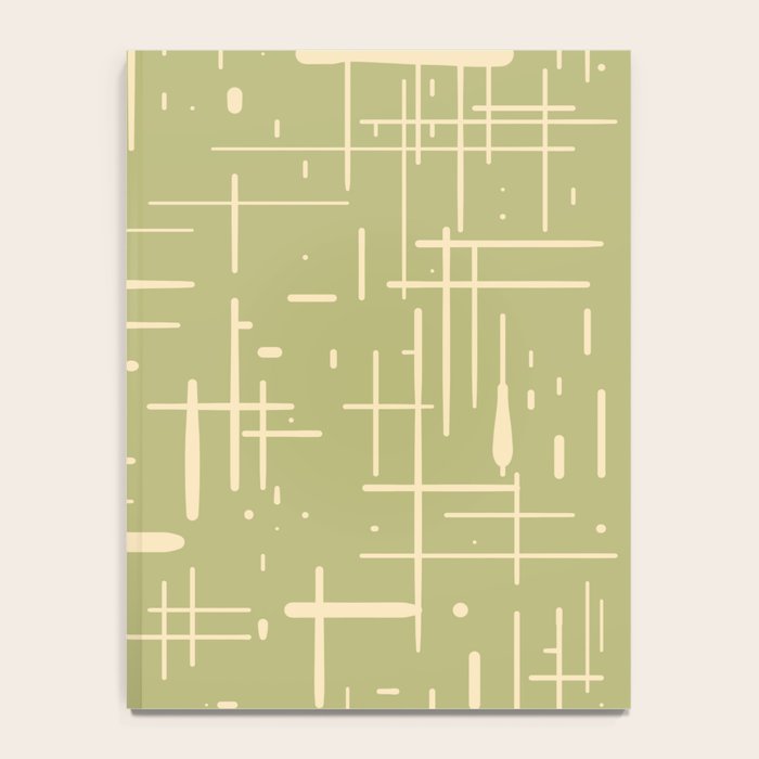 Mid-Century Modern Kinetikos Pattern in Light Avocado Green and Cream Beige Notebook Gallery Image 4