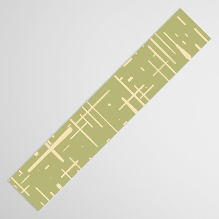 Mid-Century Modern Kinetikos Pattern in Light Avocado Green and Cream Beige Table Runner Gallery Image 3