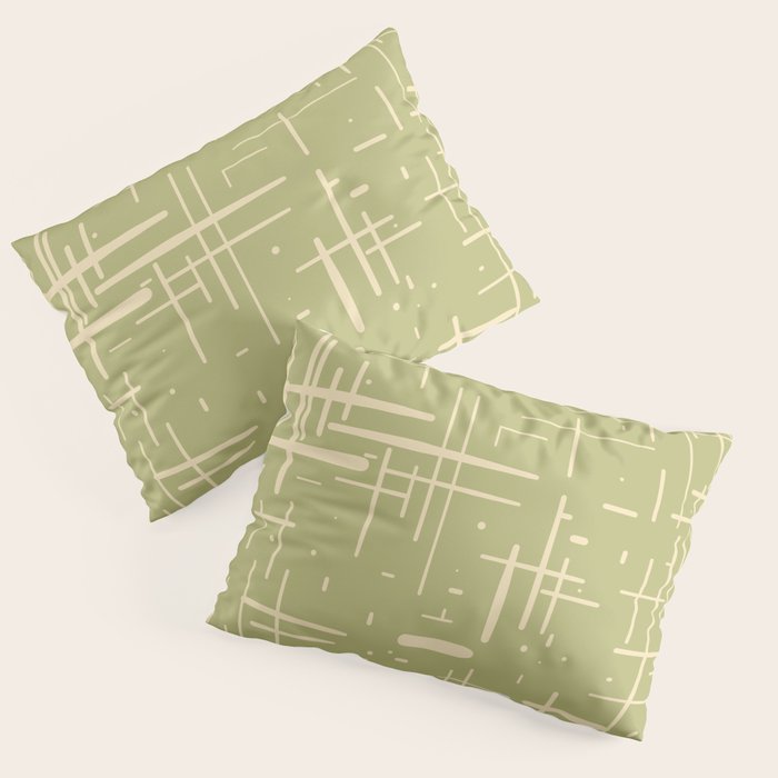 Mid-Century Modern Kinetikos Pattern in Light Avocado Green and Cream Beige Pillow Sham Gallery Image 1