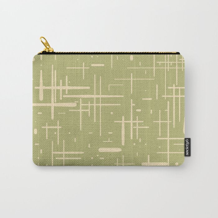Mid-Century Modern Kinetikos Pattern in Light Avocado Green and Cream Beige Carry All Pouch Gallery Image 1