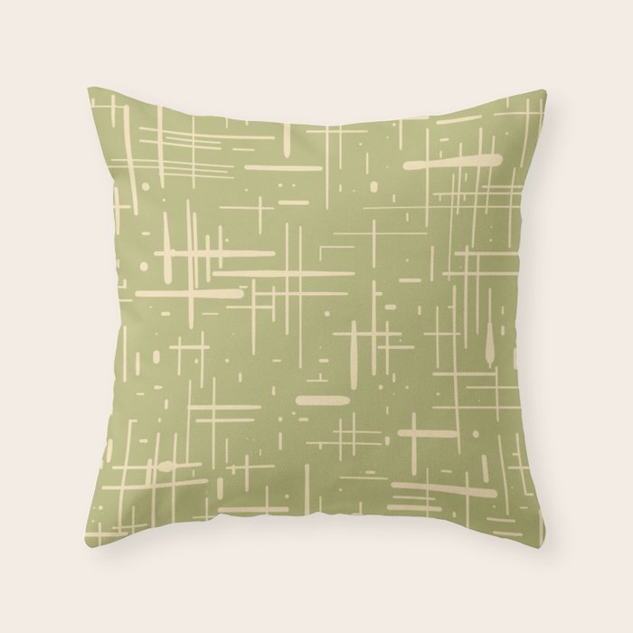 Mid-Century Modern Kinetikos Pattern in Light Avocado Green and Cream Beige Throw Pillow Gallery Image 1