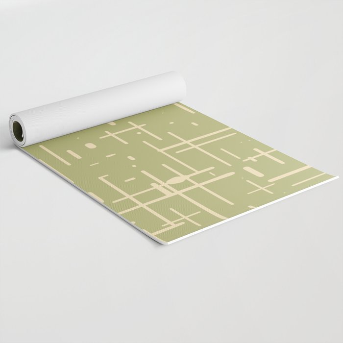 Mid-Century Modern Kinetikos Pattern in Light Avocado Green and Cream Beige Yoga Mat Gallery Image 2