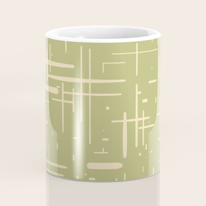 Mid-Century Modern Kinetikos Pattern in Light Avocado Green and Cream Beige Coffee Mug Gallery Image 4