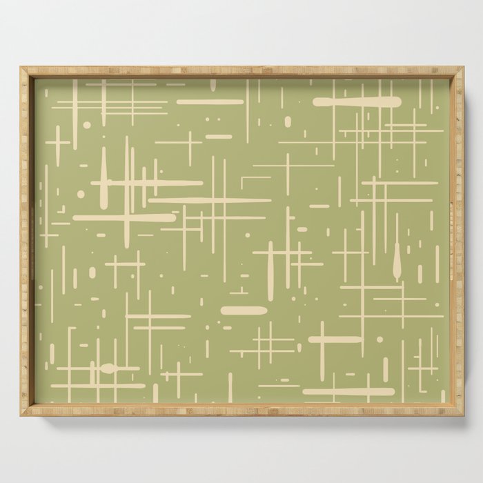 Mid-Century Modern Kinetikos Pattern in Light Avocado Green and Cream Beige Serving Tray Gallery Image 1