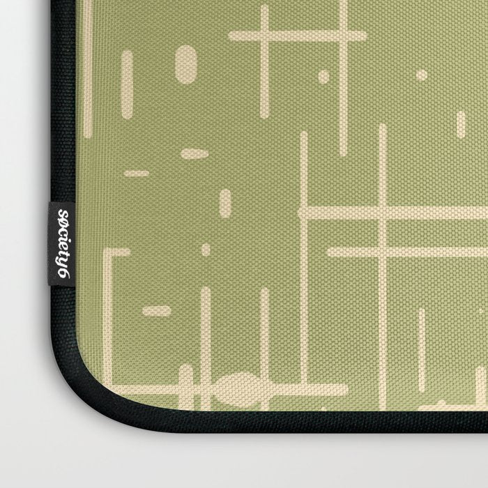 Mid-Century Modern Kinetikos Pattern in Light Avocado Green and Cream Beige Laptop Sleeve Gallery Image 3