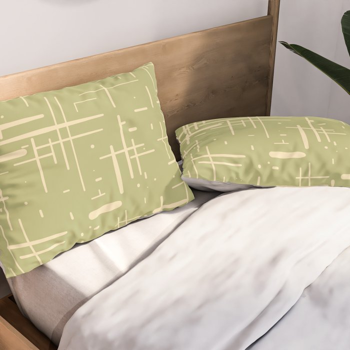 Mid-Century Modern Kinetikos Pattern in Light Avocado Green and Cream Beige Pillow Sham Gallery Image 2