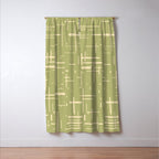 Mid-Century Modern Kinetikos Pattern in Light Avocado Green and Cream Beige Window Curtain Gallery Image 3