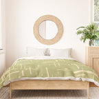 Mid-Century Modern Kinetikos Pattern in Light Avocado Green and Cream Beige Duvet Cover Gallery Image 3