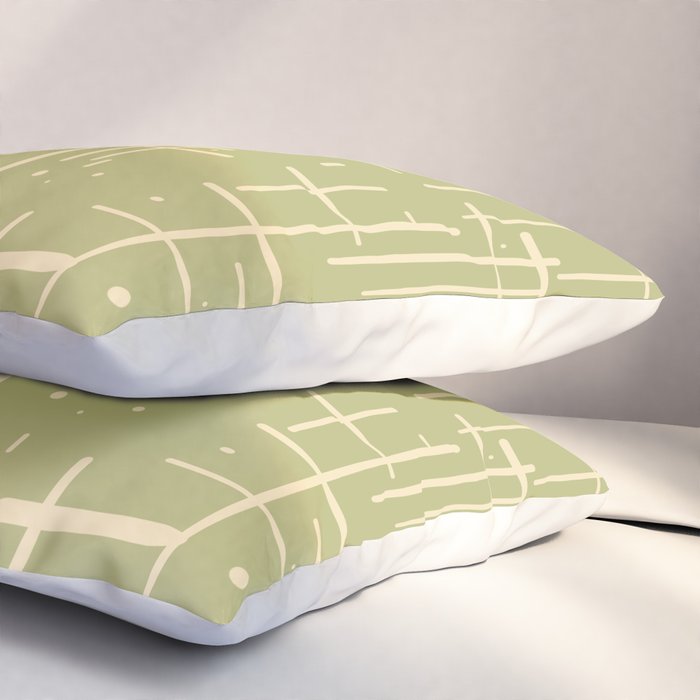 Mid-Century Modern Kinetikos Pattern in Light Avocado Green and Cream Beige Pillow Sham Gallery Image 3