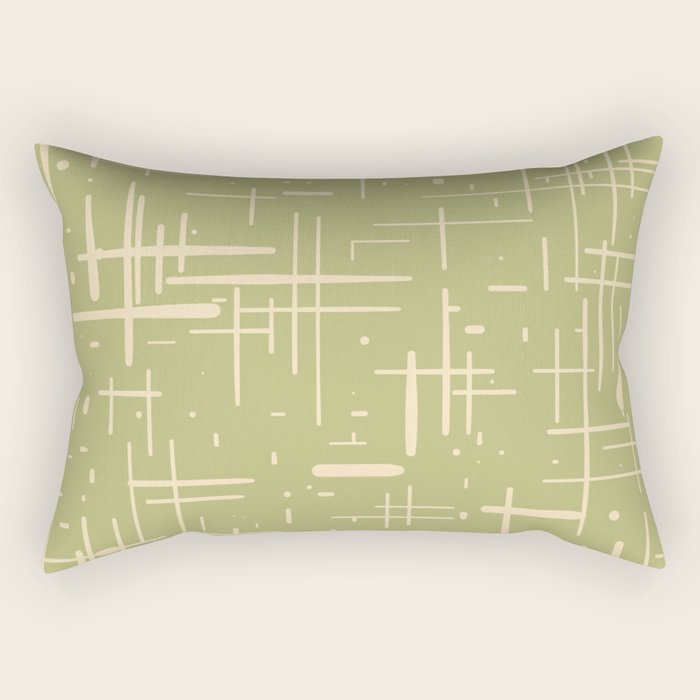 Mid-Century Modern Kinetikos Pattern in Light Avocado Green and Cream Beige Rectangular Pillow Gallery Image 1