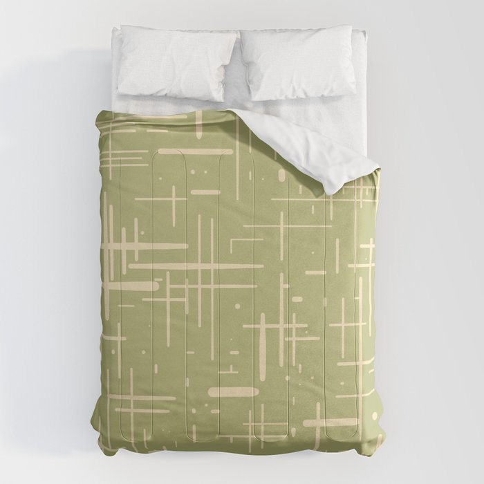 Mid-Century Modern Kinetikos Pattern in Light Avocado Green and Cream Beige Comforter Gallery Image 6