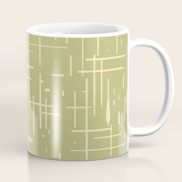 Mid-Century Modern Kinetikos Pattern in Light Avocado Green and Cream Beige Coffee Mug Gallery Image 1